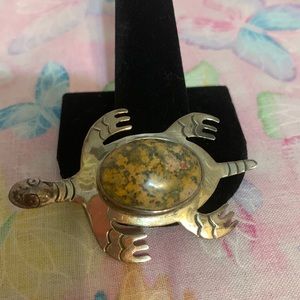 🦋 Sterling Silver Turtle brooch with a multi color gemstone from QVC